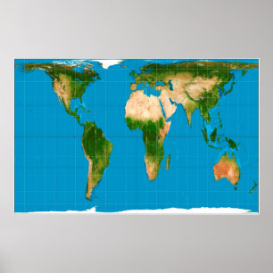 Gall–Peters Corrected World Map Projection Poster