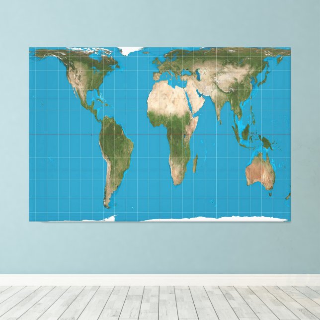 Gall Peters Projection World Map 60x40 inch Canvas Print (Insitu(Wood Floor))
