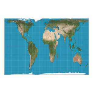 Gall Peters Projection World Map  Photo Print