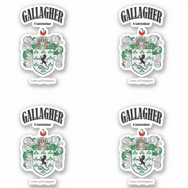 Gallagher Crest Irish Translation & Meaning (x4) (Front)