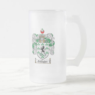 GALLAGHER FAMILY CREST -  GALLAGHER COAT OF ARMS FROSTED GLASS BEER MUG