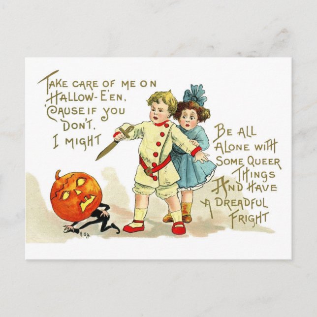 Gallant Protector on Halloween Night Postcard (Front)