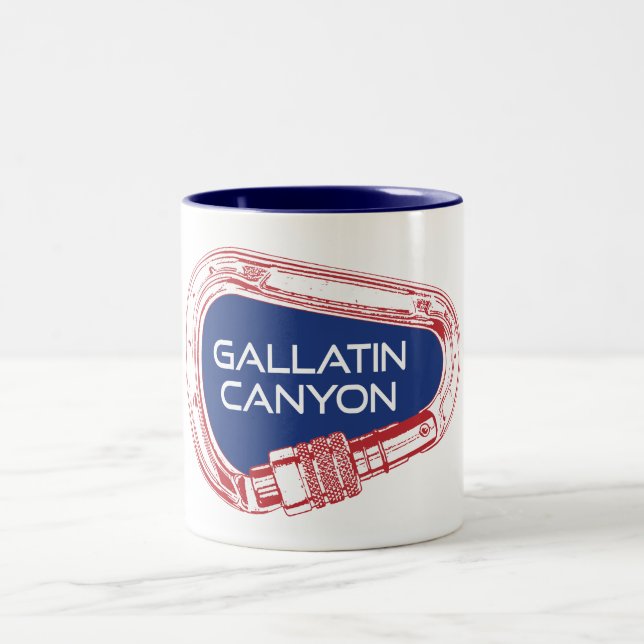 Gallatin Canyon Montana Rock Climbing Carabiner Two-Tone Coffee Mug (Center)