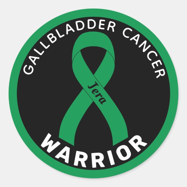 Gallbladder Cancer Warrior Ribbon Black Classic Round Sticker (Front)