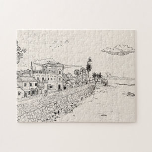 Galle Dutch Fort Sri Lanka Pen Ink Illustration Jigsaw Puzzle
