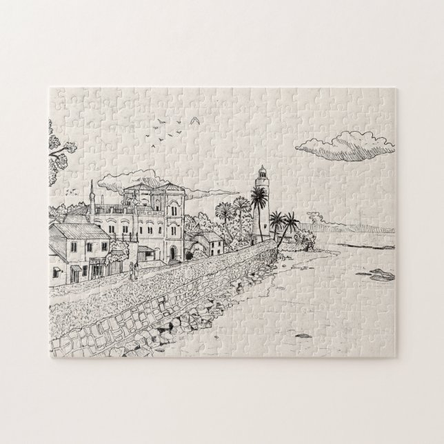 Galle Dutch Fort Sri Lanka Pen Ink Illustration Jigsaw Puzzle (Horizontal)