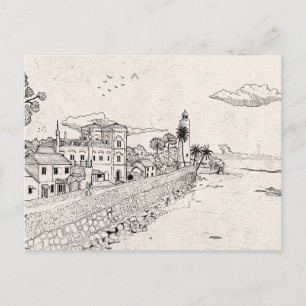 Galle Dutch Fort Sri Lanka Pen Ink Illustration Postcard