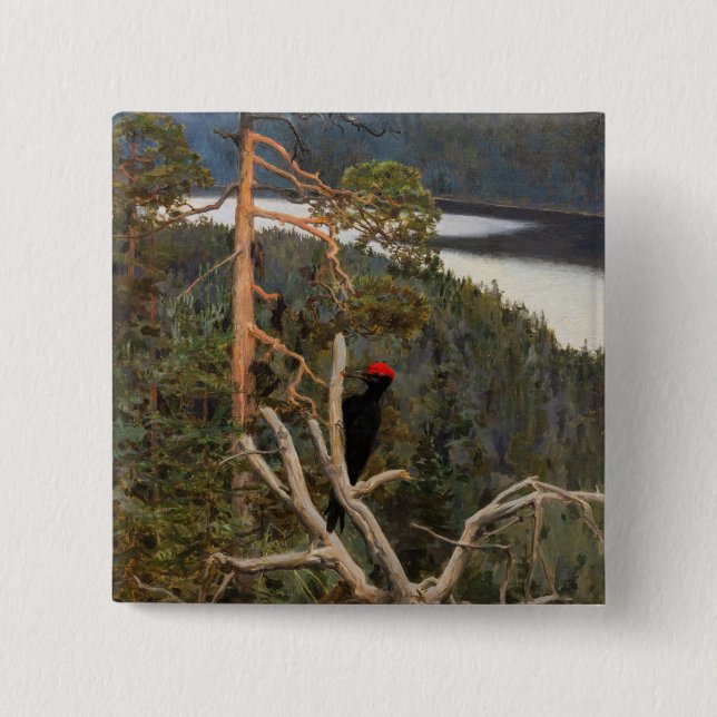 Gallen-Kallela - Great Black Woodpecker 1894 15 Cm Square Badge (Front)