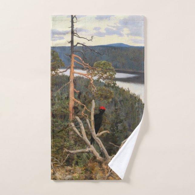 Gallen-Kallela - Great Black Woodpecker 1894 Bath Towel Set (Hand Towel)