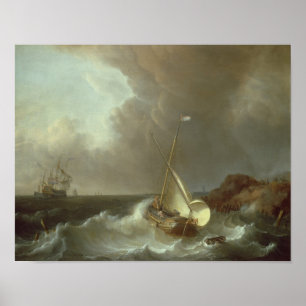 Galleon in Stormy Seas Poster