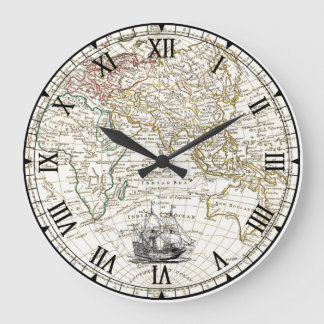 Galleon Sailing Ship ~ 1789 Eastern Hemisphere Map Large Clock