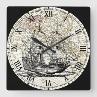 Galleon Sailing Ship~1789 Eastern Hemisphere Map~ Square Wall Clock
