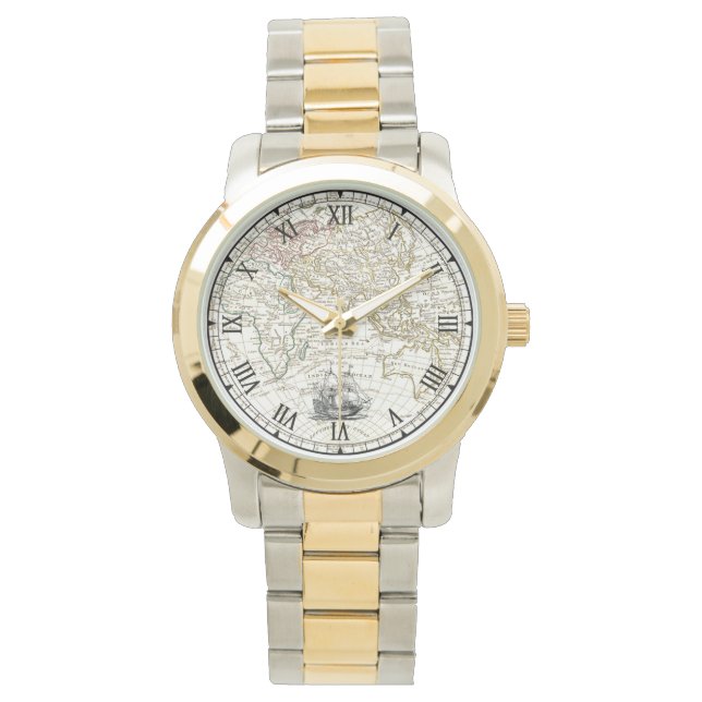 Galleon Sailing Ship ~ 1789 Eastern Hemisphere Map Watch (Front)