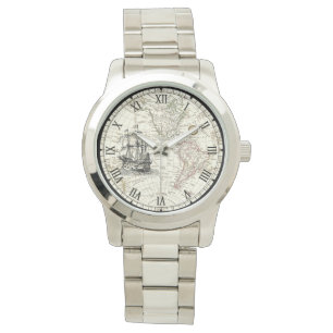 Galleon Sailing Ship ~ 1789 Western Hemisphere Map Watch