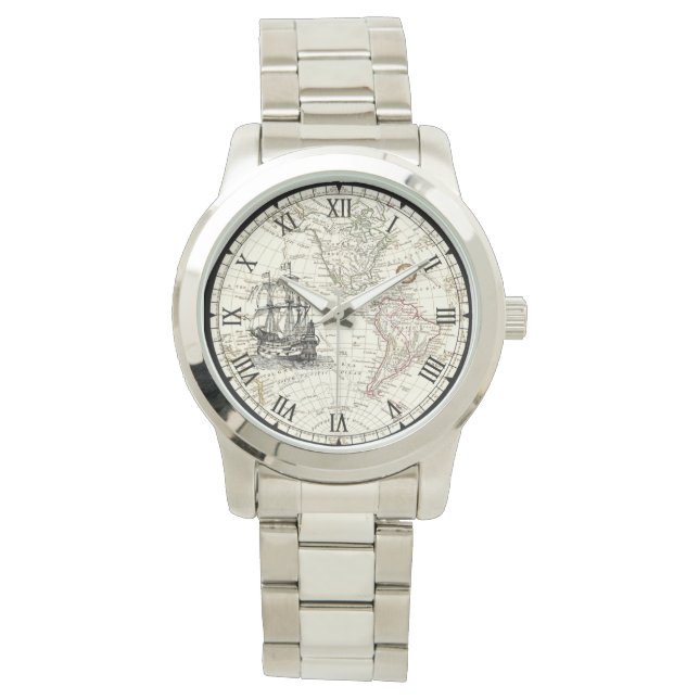 Galleon Sailing Ship ~ 1789 Western Hemisphere Map Watch (Front)