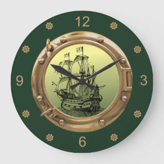 Galleon Sailing Ship ~ Brass Porthole ~ Large Clock
