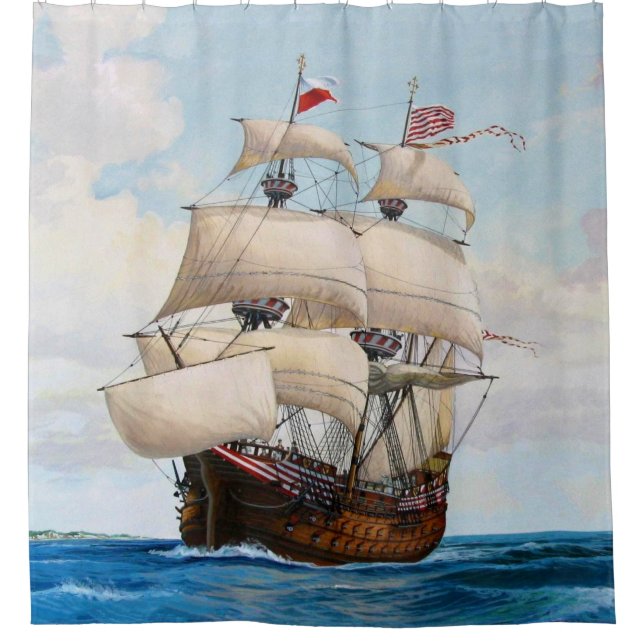 Galleon Warship At Sea Shower Curtain (Front)