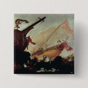 Galleons wrecked on a rocky shore 15 cm square badge