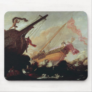 Galleons wrecked on a rocky shore mouse mat