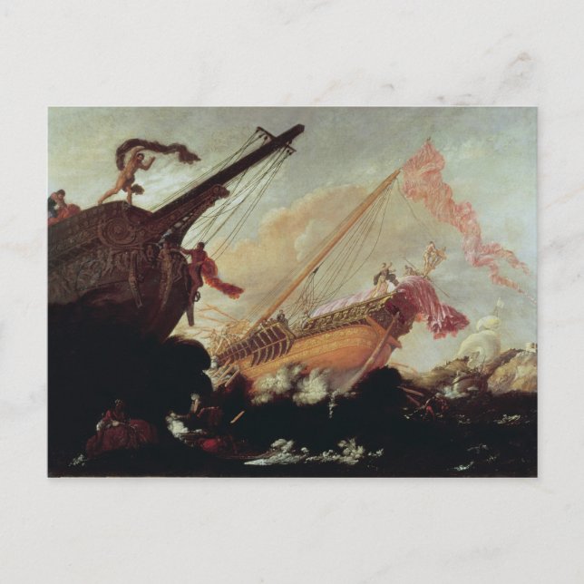 Galleons wrecked on a rocky shore postcard (Front)