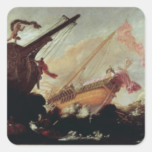 Galleons wrecked on a rocky shore square sticker