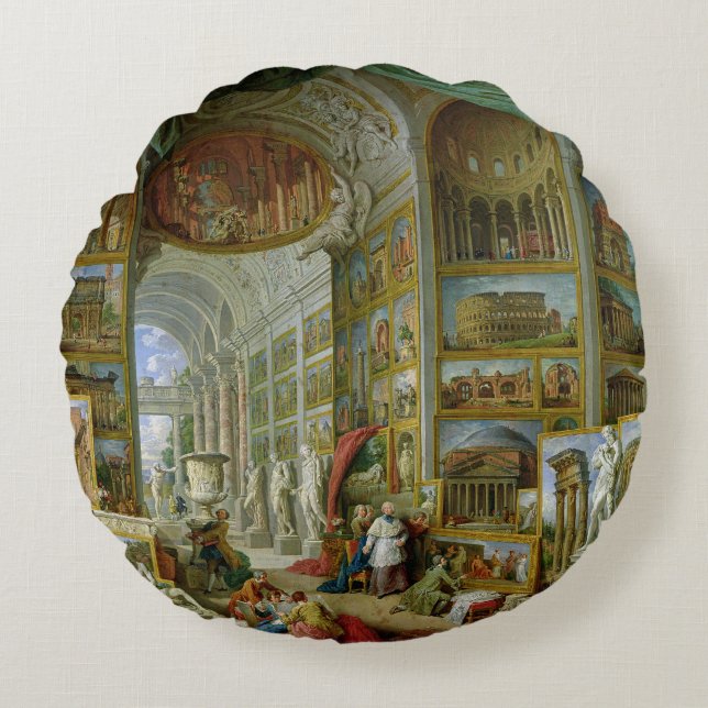 Gallery of Views of Ancient Rome, 1758 Round Cushion (Front)