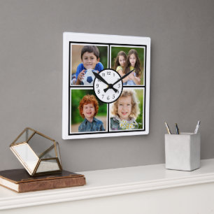 Gallery Wall 4 Photo Collage  Square Wall Clock