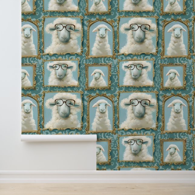 Gallery wall of whimsical sheep wearing glasses (Application)