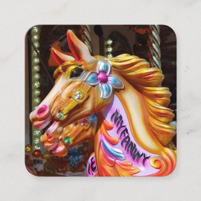 Gallopers 02 (Fairground Horses) Square Business Card (Front)