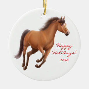 Galloping Bay Thoroughbred Horse Ornament