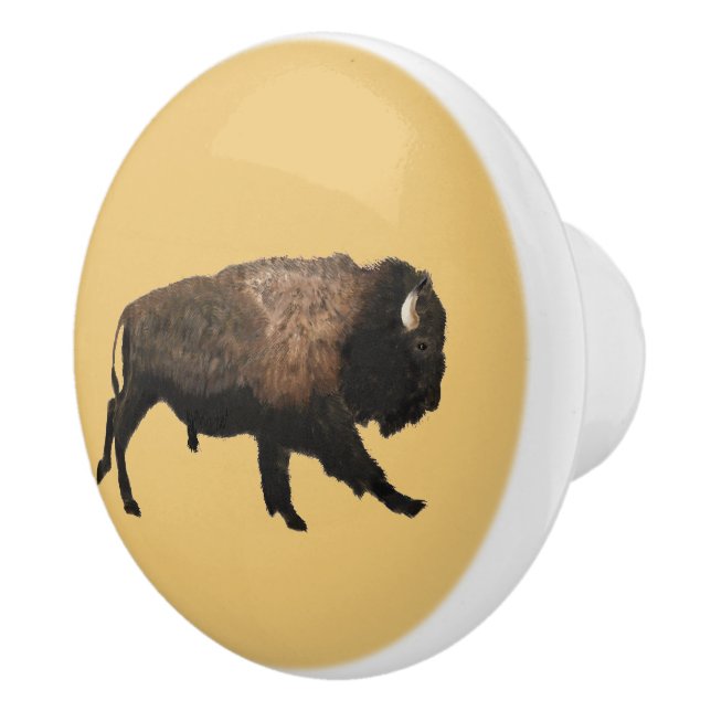 Galloping Bison Ceramic Knob (Right)