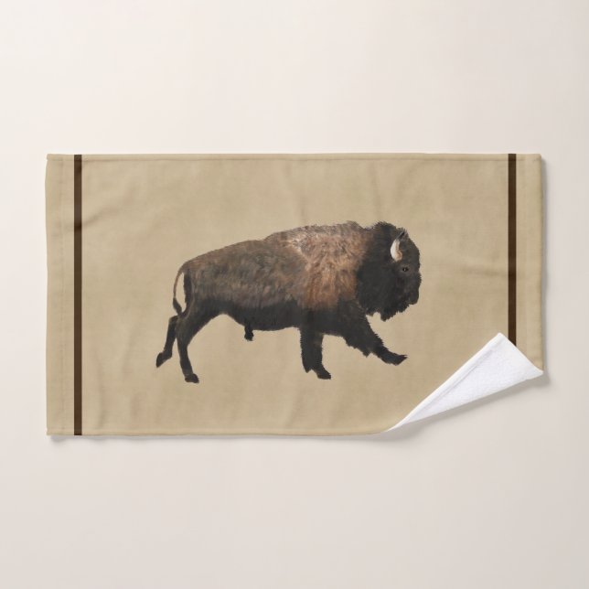 Galloping Bison On Old Paper Hand Towel (Hand Towel)