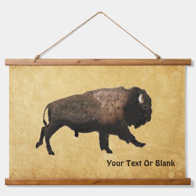 Galloping Bison On Old Paper Hanging Tapestry (Front)