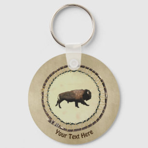 Galloping Bison On Old Paper Key Ring
