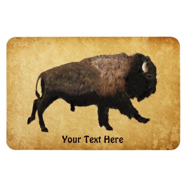 Galloping Bison On Old Paper Magnet (Horizontal)