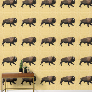 Galloping Bison On Old Paper Wallpaper