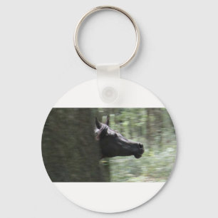 Galloping Black Arabian Mare Key Ring
