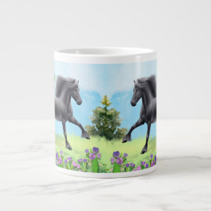 Galloping Black Friesian Horse Large Coffee Mug