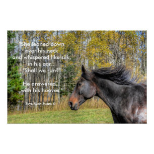 Galloping Black Horse and Horse-lovers Equine Poem Poster