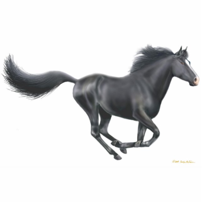 Galloping Black Horse Holiday Ornament Photo Sculpture Decoration (Front)