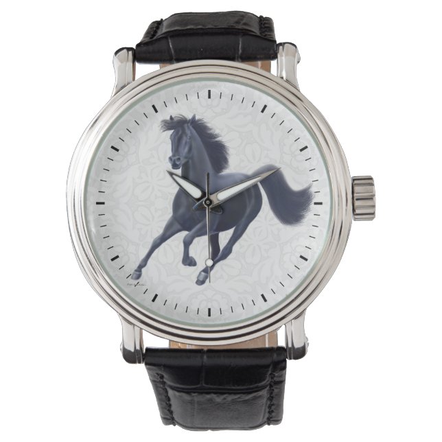 Galloping Black Thoroughbred Horse Watch (Front)