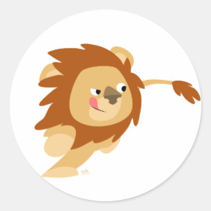 Galloping Cartoon Lion round sticker