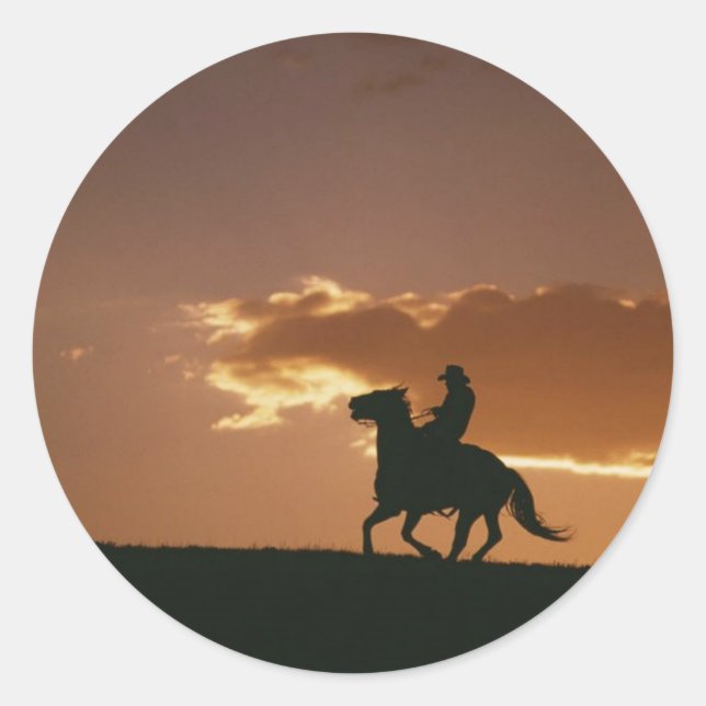 Galloping Cowboy Silhouette Classic Round Sticker (Front)