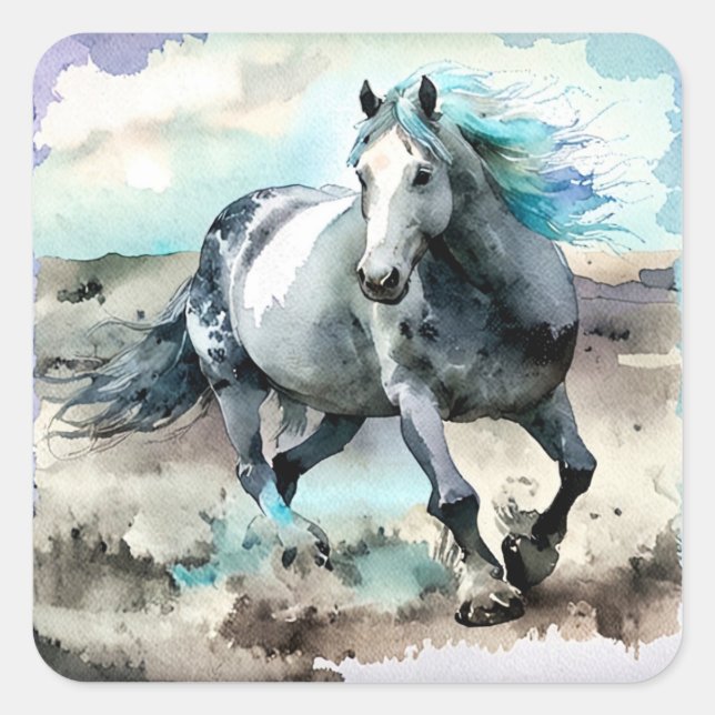 Galloping Draught Horse Watercolour  Square Sticker (Front)