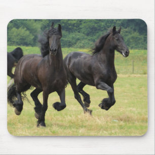 Galloping Friesian Horses Mouse Pad