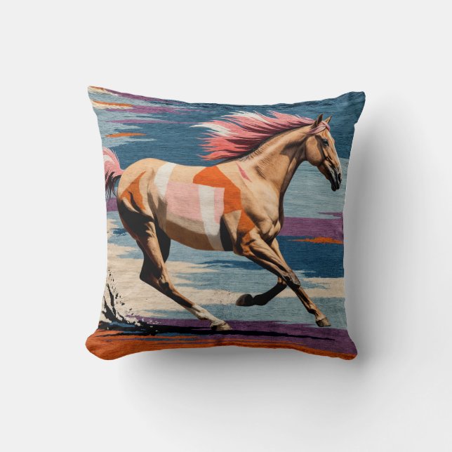 Galloping Grace" Handmade Horse Kilim Cushion (Front)