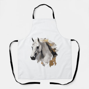 Galloping Grace White Horse Art Apron