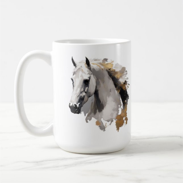 Galloping Grace White Horse Art Coffee Mug (Left)
