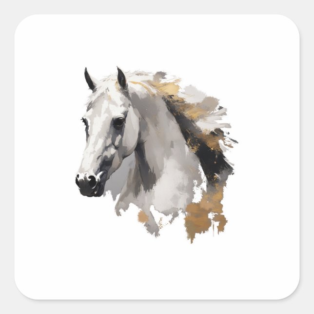 Galloping Grace White Horse Art Square Sticker (Front)