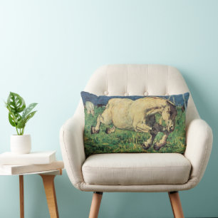 Galloping Horse by Giovanni Segantini, Vintage Art Lumbar Cushion